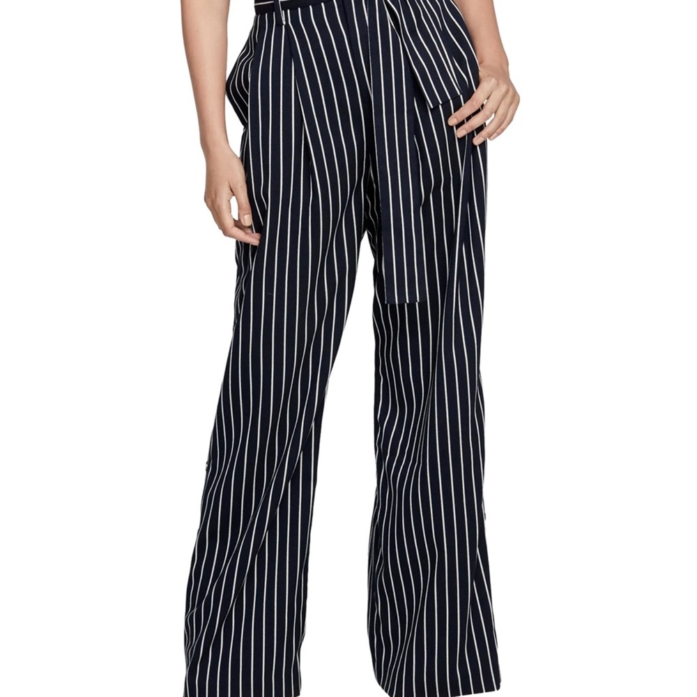 RACHEL Rachel Roy Striped Navy/white Pants SZ 8 high waist wide leg button‎ side